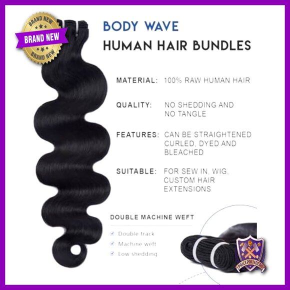 3 Bundles Human Hair Extensions 16 18 20 Inch Body Wave Virgin Remy main image 5